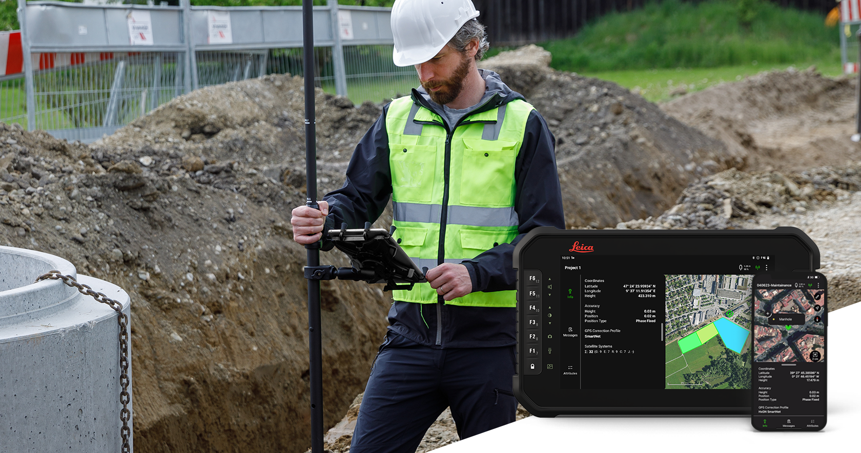Surveyor using Leica CSX8 Tablet with Leica Zeno Mobile One Software